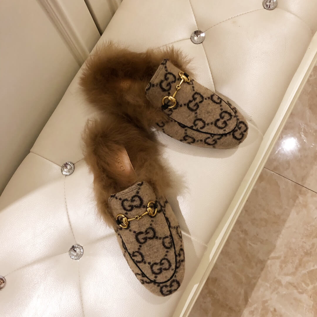 Gucci Princetown GG Velvet Slipper 448657 Beige/Black