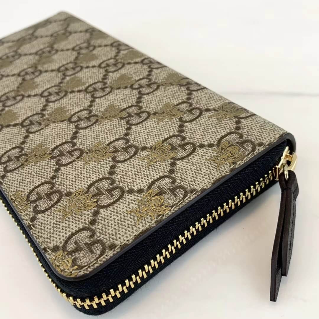 Gucci GG Supreme Monogram Bees Zip Around Wallet 410102