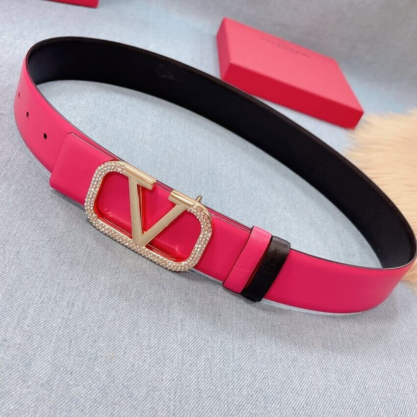 Valentino Garavini VLogo Pearl-Embellished Reversible Leather Belt