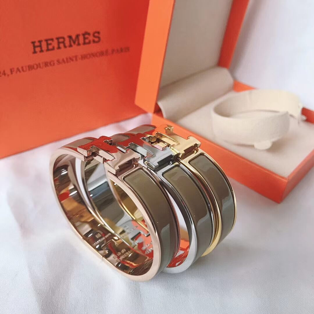 Hermes Narrow Clic H Bracelet In Grey