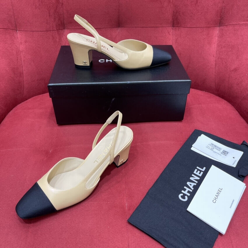 Chanel Goatskin & Grosgrain Slingbacks Beige G31318