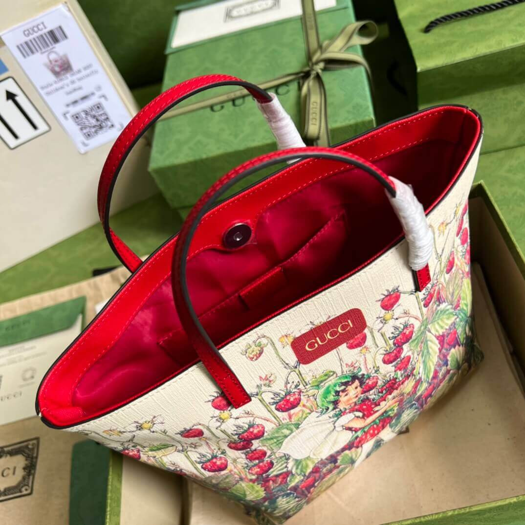Gucci Childrens GG Supreme Tote With Strawberry Fairy Print 410812