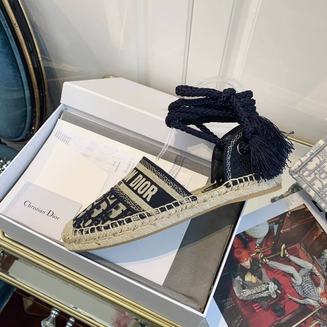 Dior Granville Dior Oblique Embroidered Cotton Lace-Up Espadrille KCB595