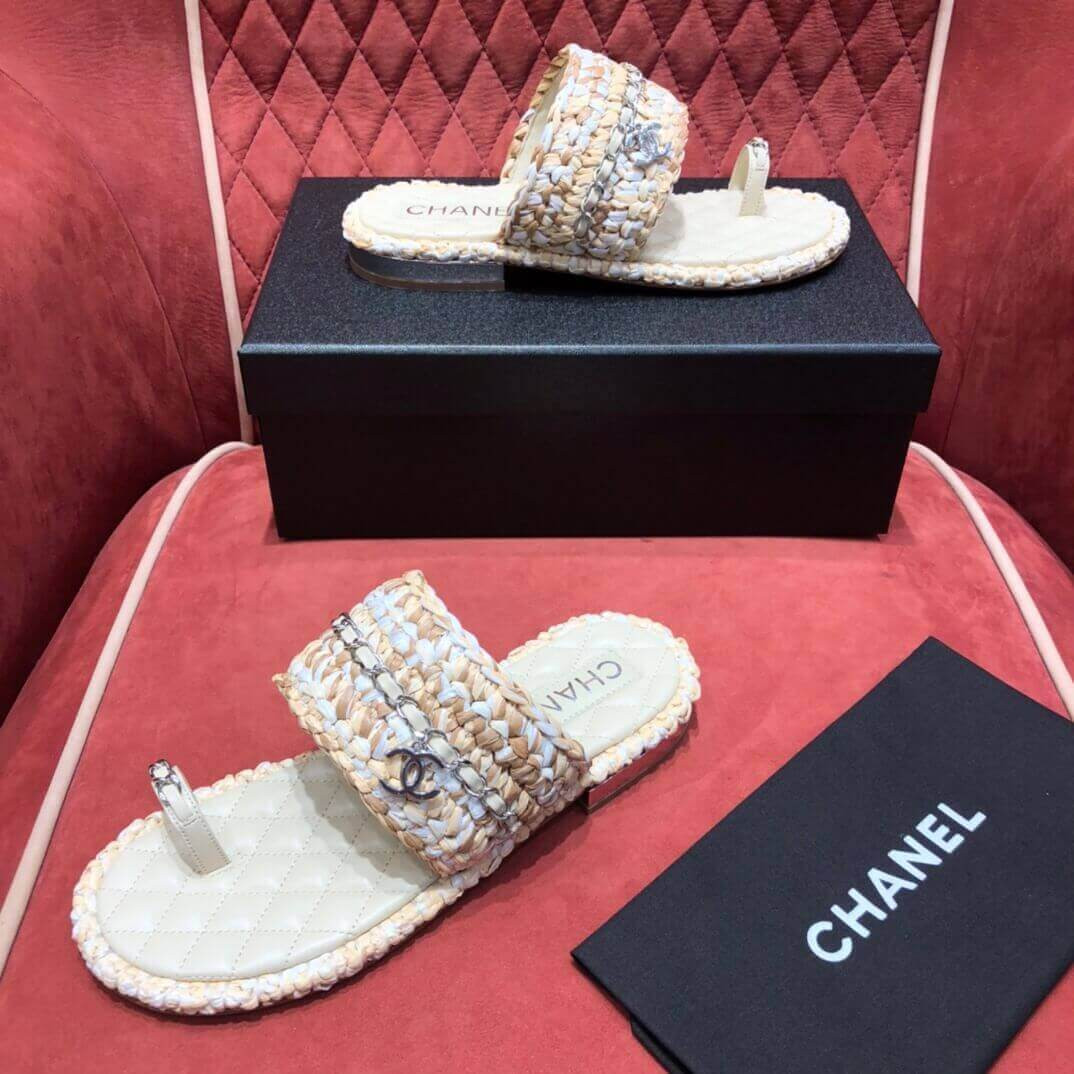 Chanel Raffia & Lambskin Sandals G34694