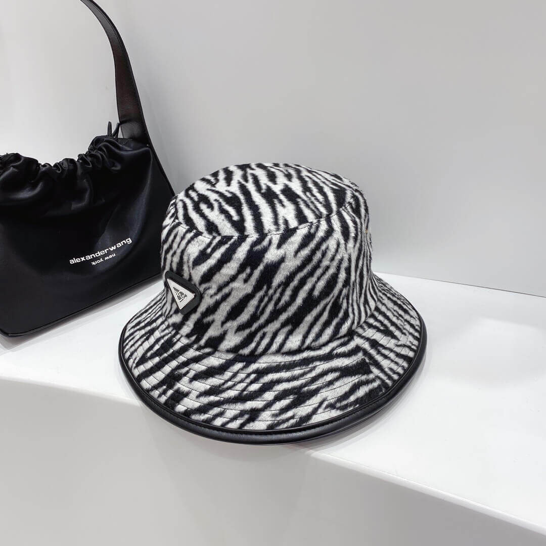 Prada Wool Bucket Hat In Zebra Print 2HC138
