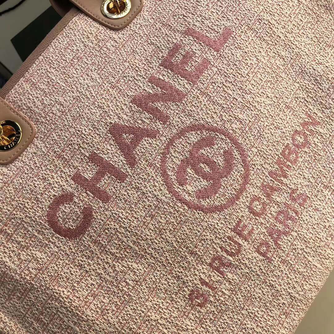 Chanel Deauville Tote 38cm Canvas Bag A66941 Poudre Pink