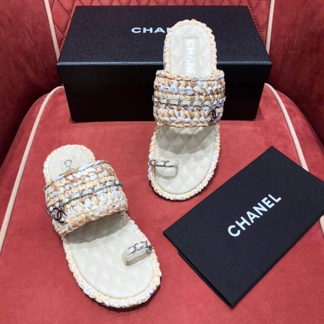 Chanel Raffia & Lambskin Sandals G34694