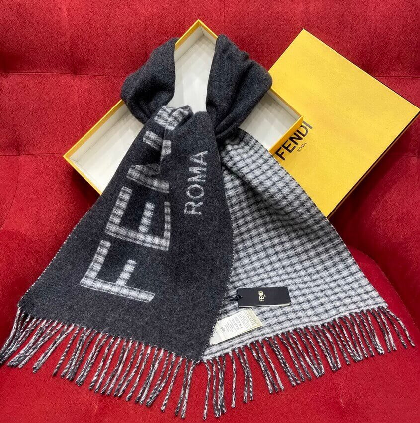 Fendi Grey Wool And Cashmere Scarf FXT334