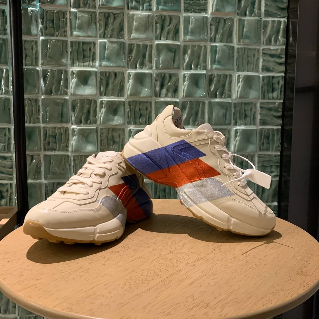Gucci Rhyton Trainer Sneakers With Glitter Stripe 523535