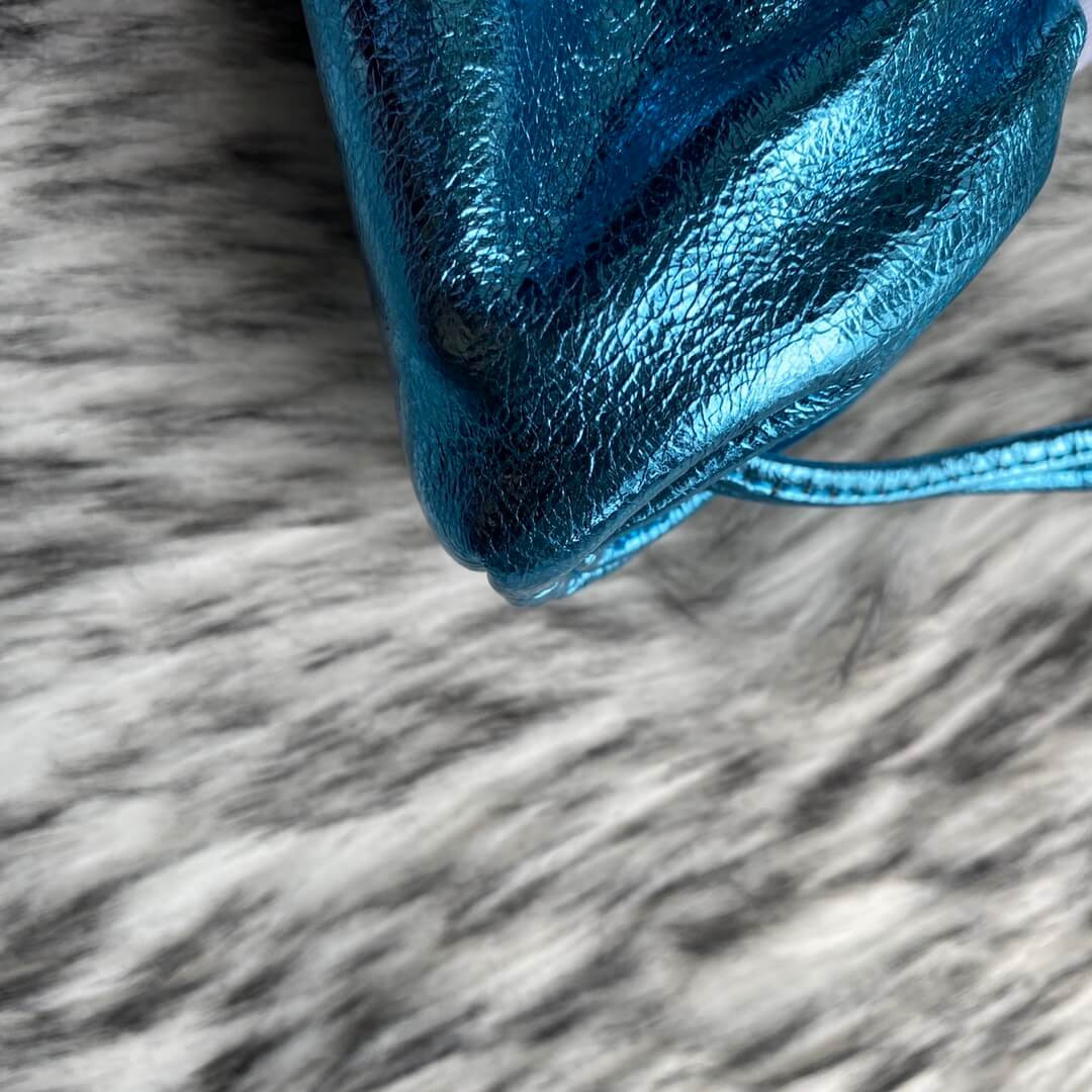 Bottega Veneta The Pouch Mini Clutch In Blue Metallic Leather 1364361