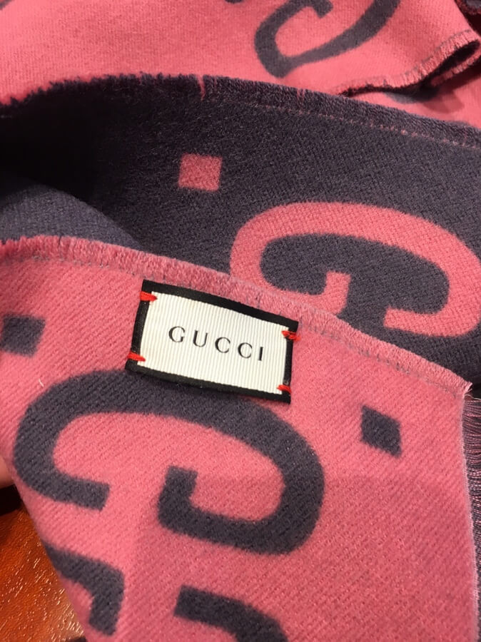 Gucci GG Jacquard Wool Silk Scarf 495592 Blue/Pink