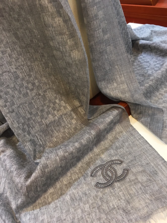 Chanel Cashmere Wool Sequins CC Stole C2677