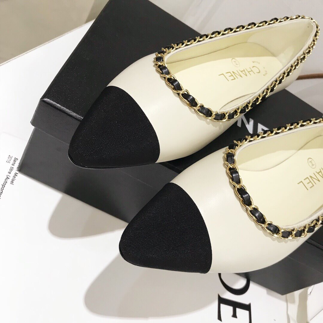 Chanel Grosgrain and Lambskin Chain Flats Ballerinas G35389