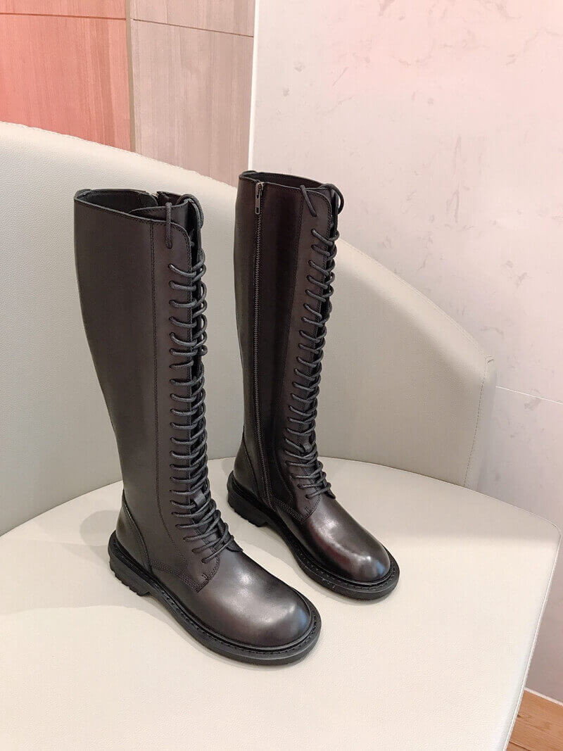 Ann Demeulemeester Black Lace-Up Knee-High Leather Boots A143