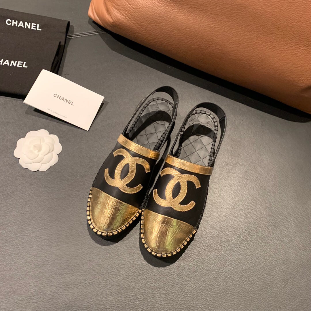 Chanel Slingback Espadrilles G34817 Black/Gold