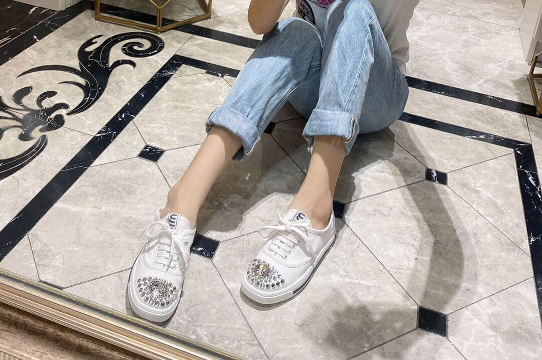 Miu Miu Crystal Embellished Low-Top Sneakers 338308