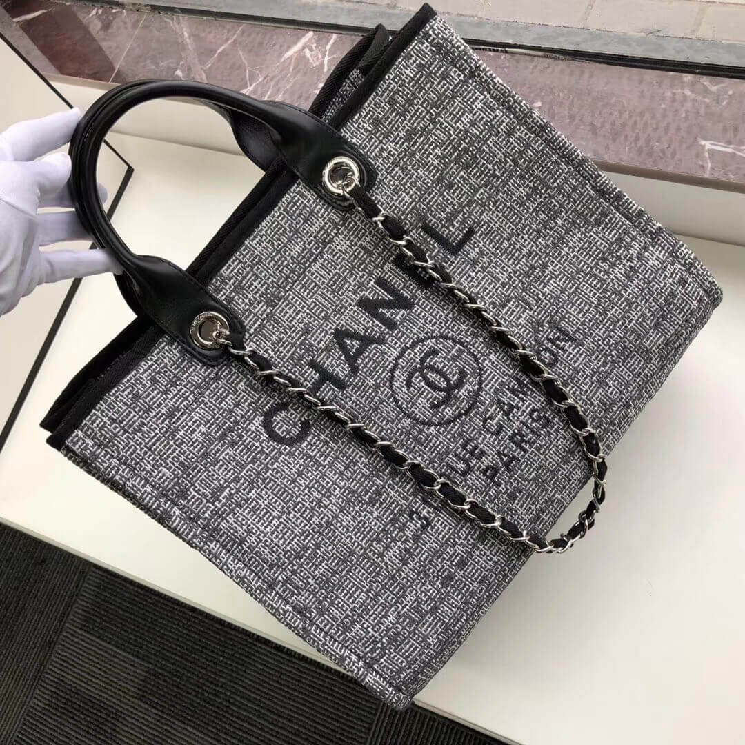 Chanel Deauville Tote 38cm Canvas Bag A66941 Charcoal Jacquard