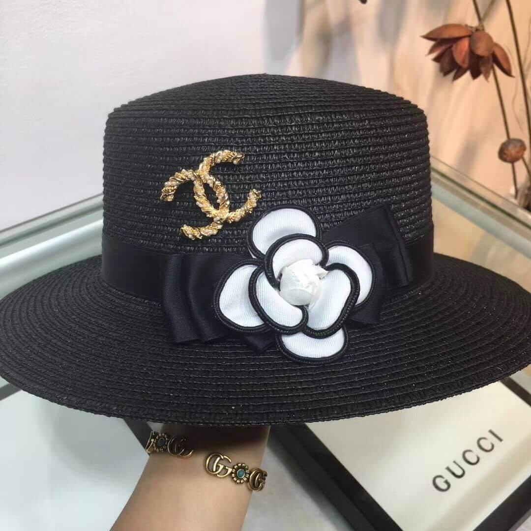 Chanel Flower Embellished Straw Hat AA6730