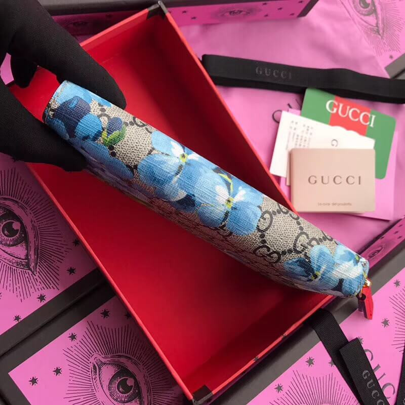 Gucci GG Blooms Supreme Zip Around Wallet 404071 Blue