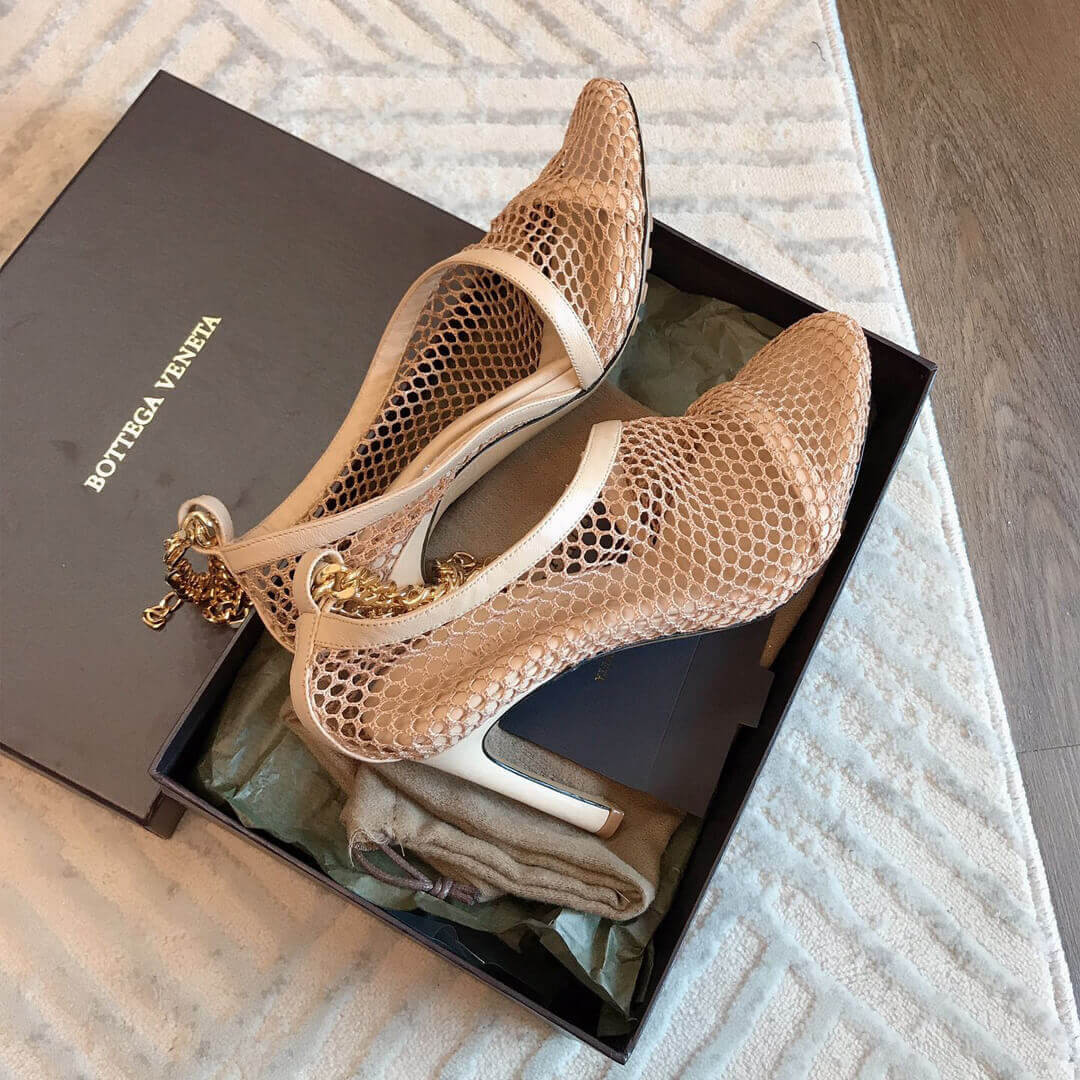 Bottega Veneta Chain-Trimmed 100mm Mesh Sandals 618755