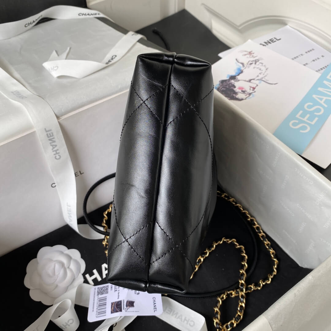 Chanel Mini 22 Handbag Shiny Calfskin & Gold Metal AS3980 Black