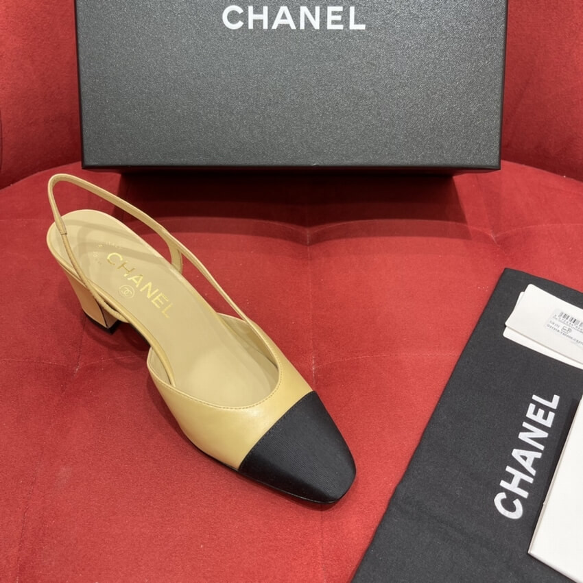 Chanel Goatskin & Grosgrain Slingbacks Beige G31318