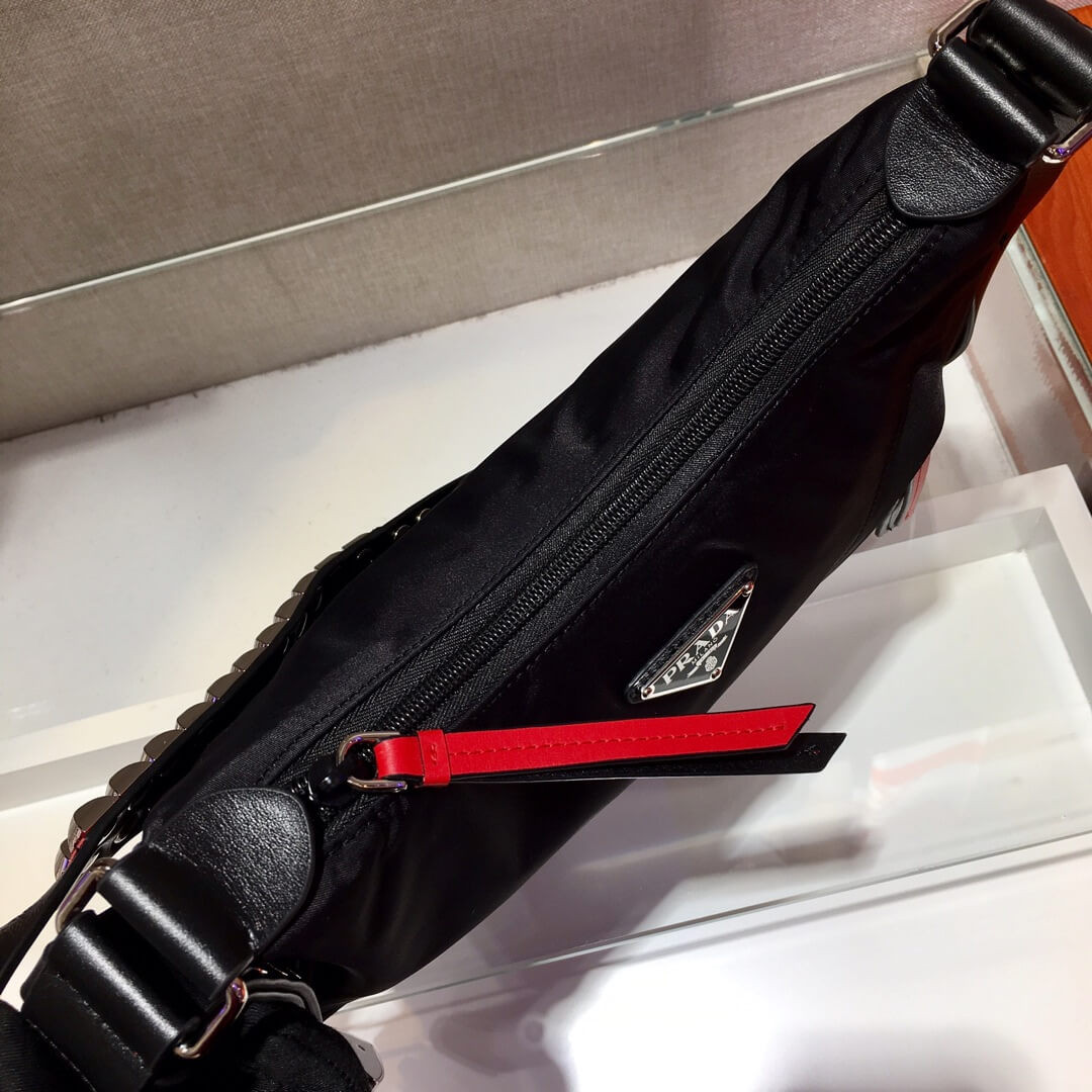 Prada Nylon Hobo Bag With Leather And Studs 1BC087