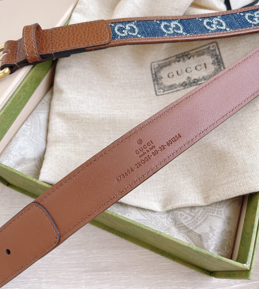 Gucci Belt With Square Buckle In Blue Denim 30mm 678694