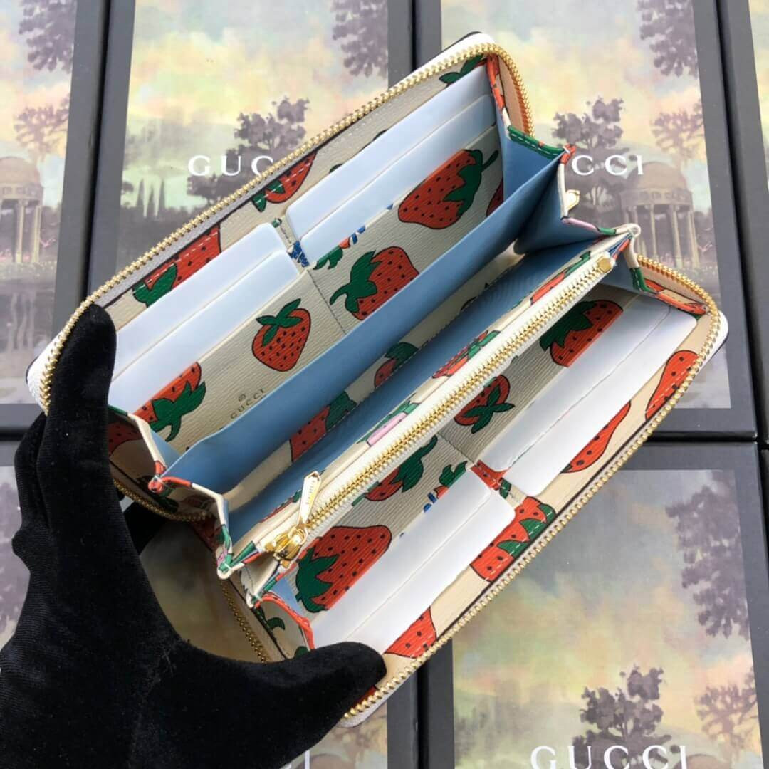 Gucci Zumi Strawberry Print Zip Around Wallet 570661