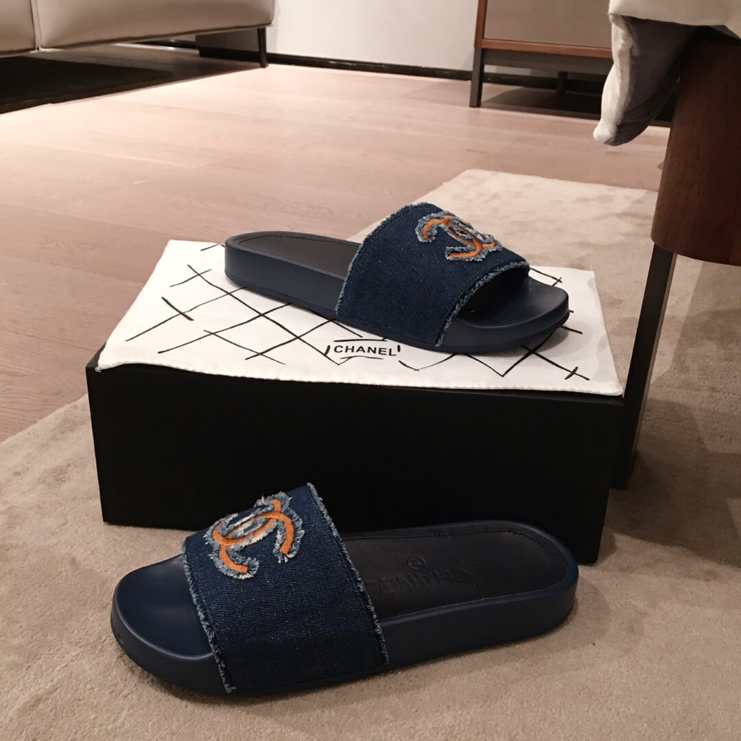 Chanel Denim Logo Sandal Mules G35781