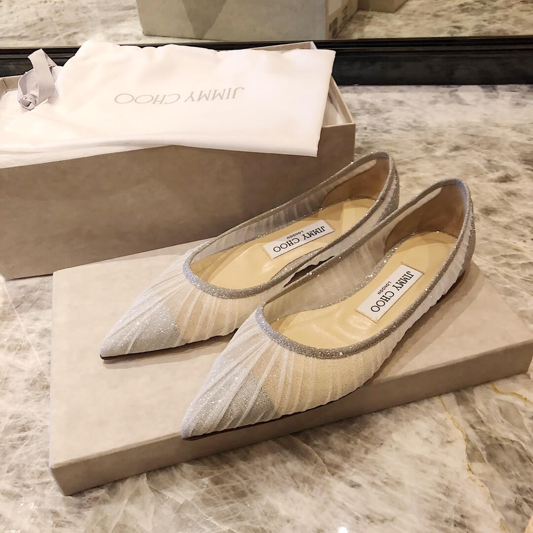 Jimmy Choo Flats Glitter Tulle Stiletto Pumps 513800