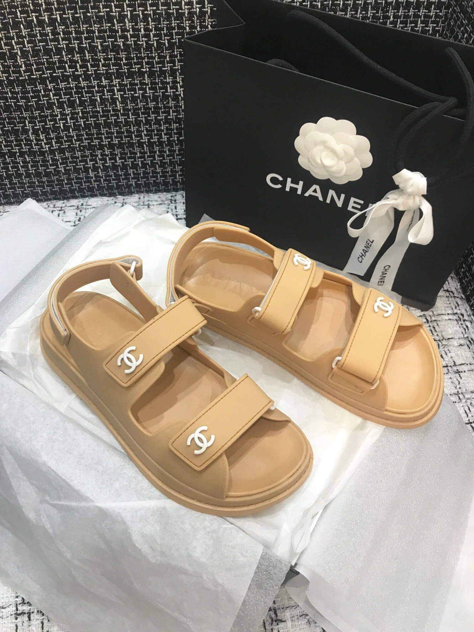 Chanel Velcro Sandals G31848 Beige