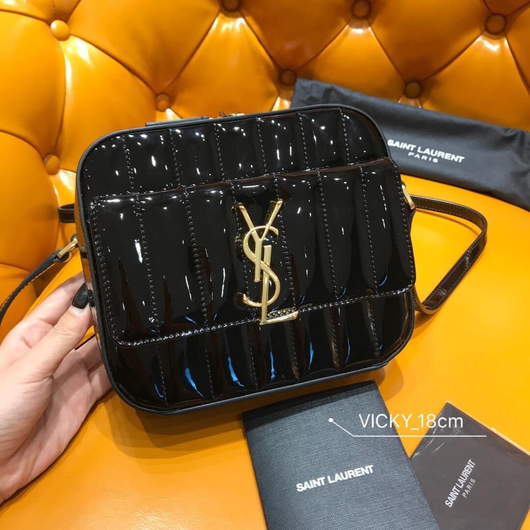 Saint Laurent Monogram Vicky Patent Leather Camera Bag 555052