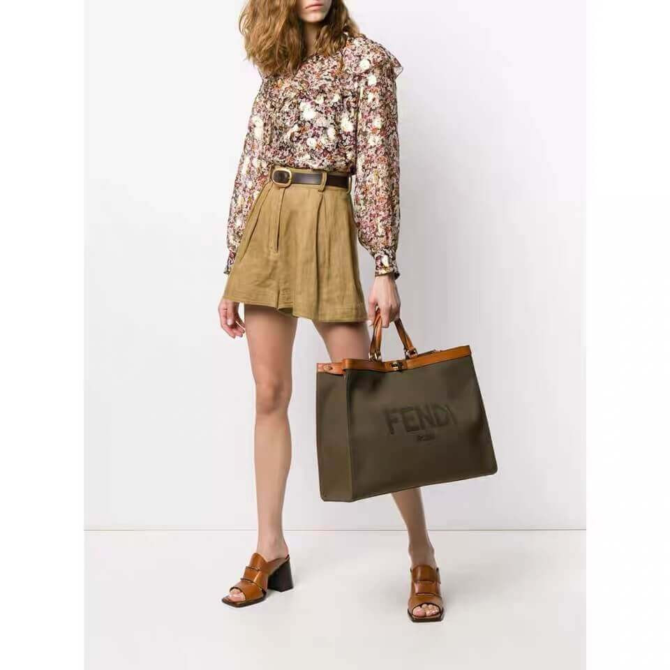 Fendi Peekaboo X Tote in Green Canvas 8BH374