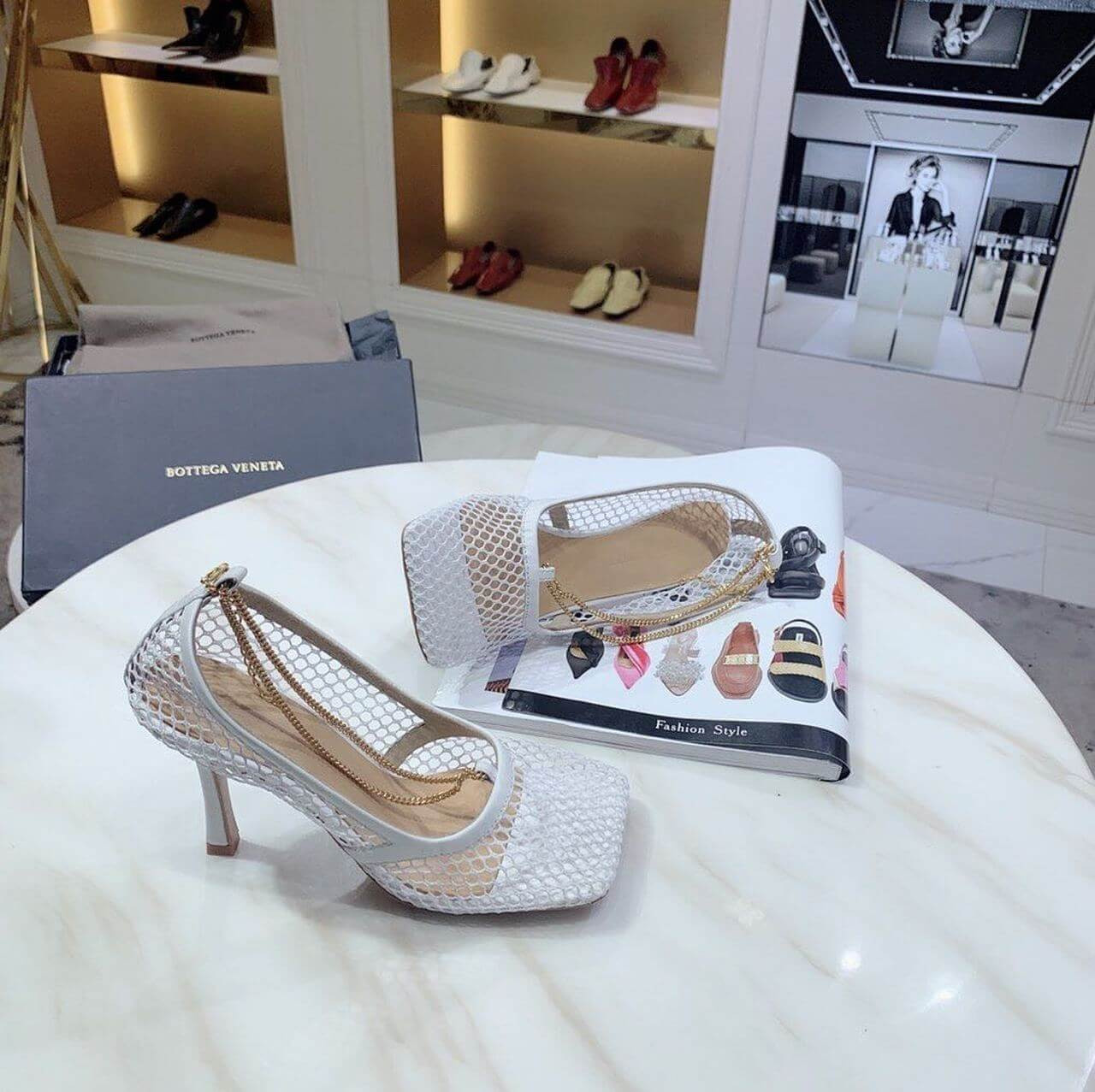 Bottega Veneta Chain-Embelished Mesh Pumps 578321