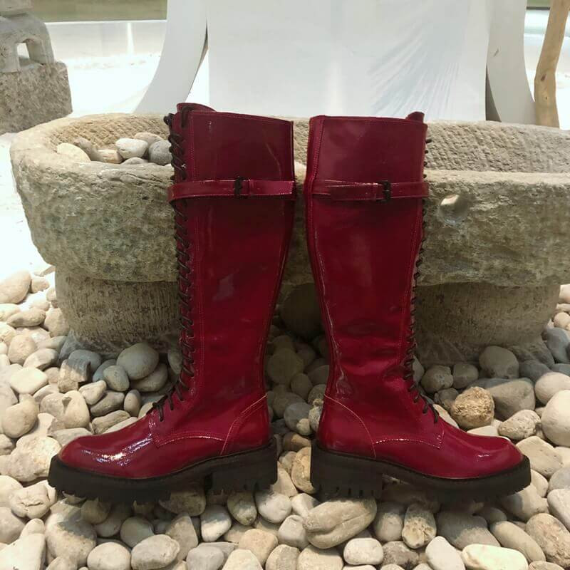 Ann Demeulemeester Patent Tall Lace-Up Boots A142