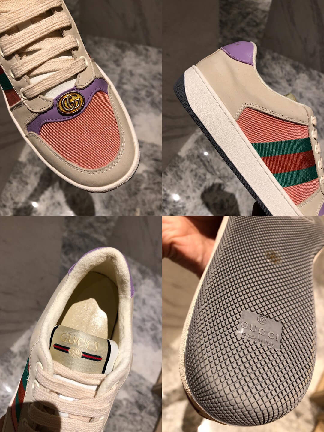 Gucci Screener Leather Sneaker 577684 Pink