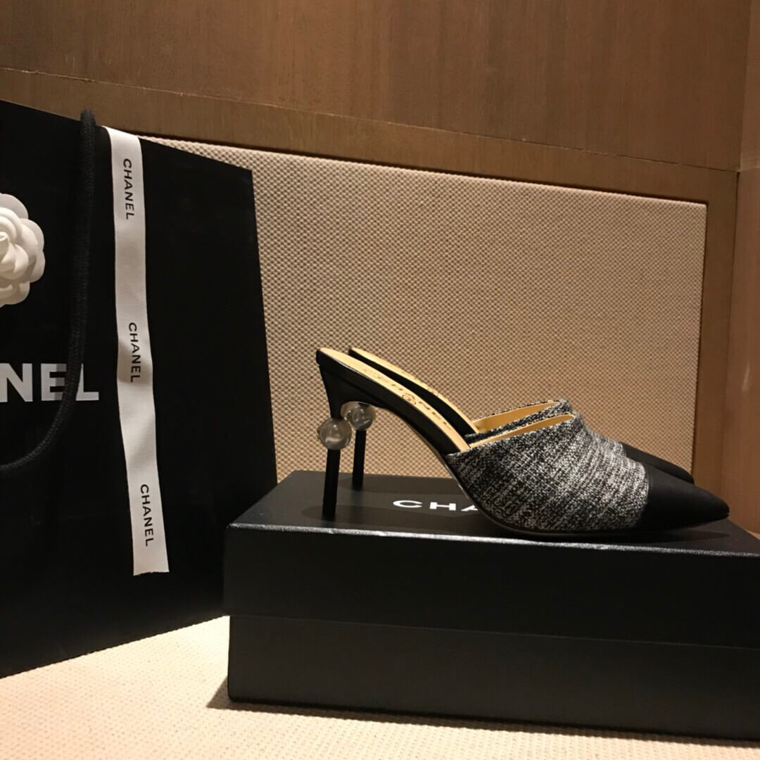 Chanel CC Tweed Pearl Mules G383421