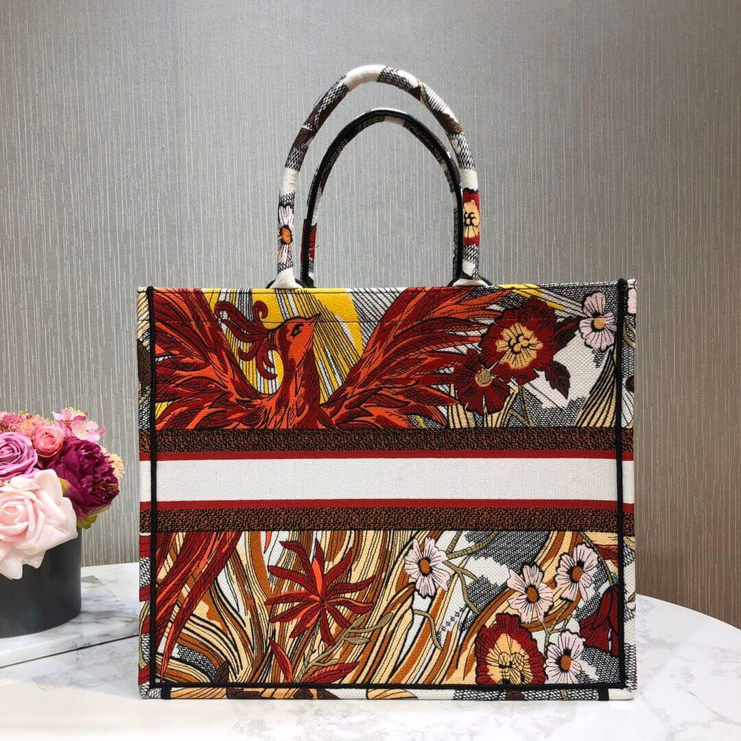 Christian Dior Book Tote Multicolor Phoenix Embroidery M1286