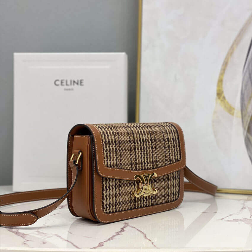 Celie Medium Triomphe Bag in Triomphe Textile and Calfskin 191242 Brown/Tan