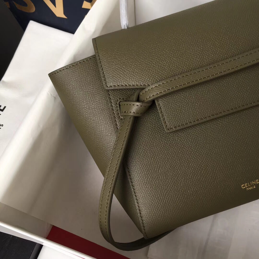 Celine Micro Belt Bag In Grained Calfskin 189153 Army Green
