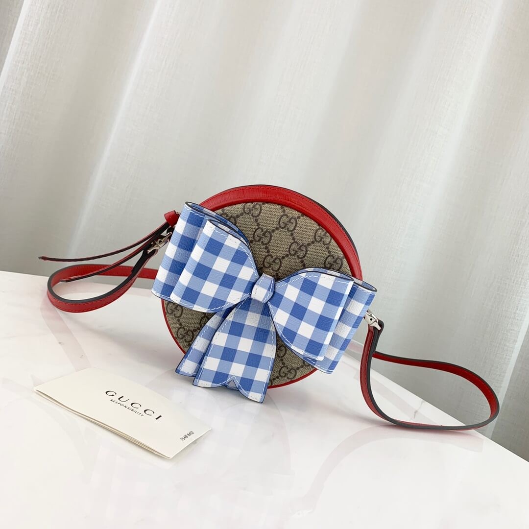 Gucci Childrens Check Bow GG Messenger 478294 Red
