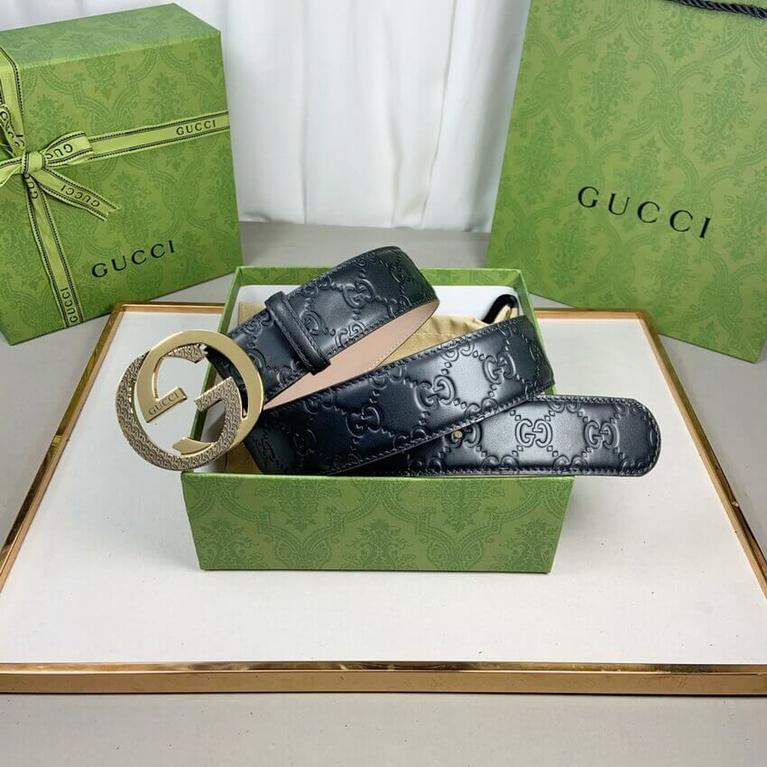 Gucci Signature Leather Belt With Gold Buckle 411924