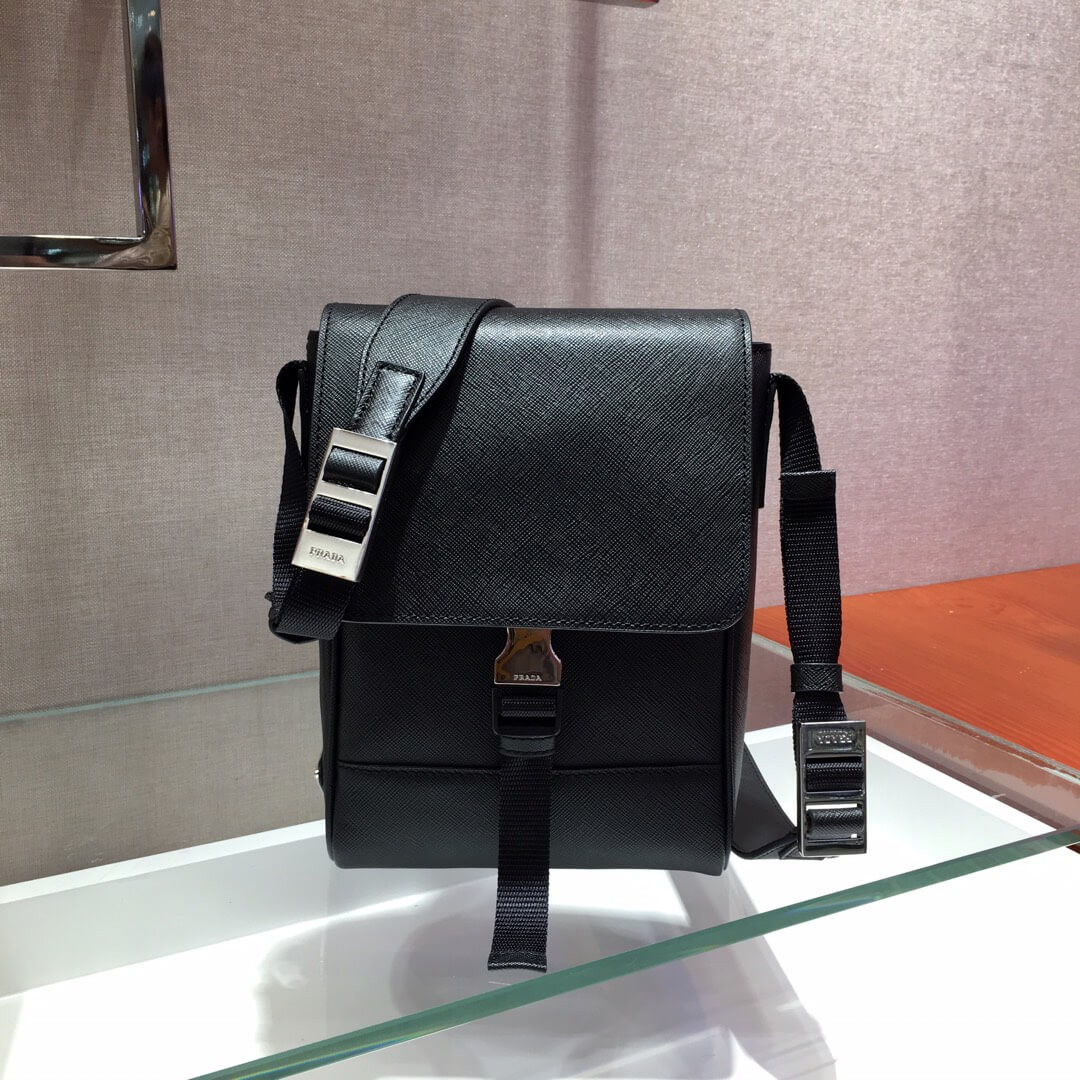 Prada Saffiano Leather Shoulder Bag 2VD019 Black