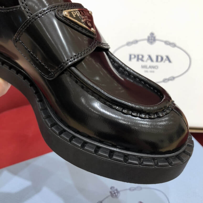 Prada Black Chocolate Brushed Leather Loafers 1D246M