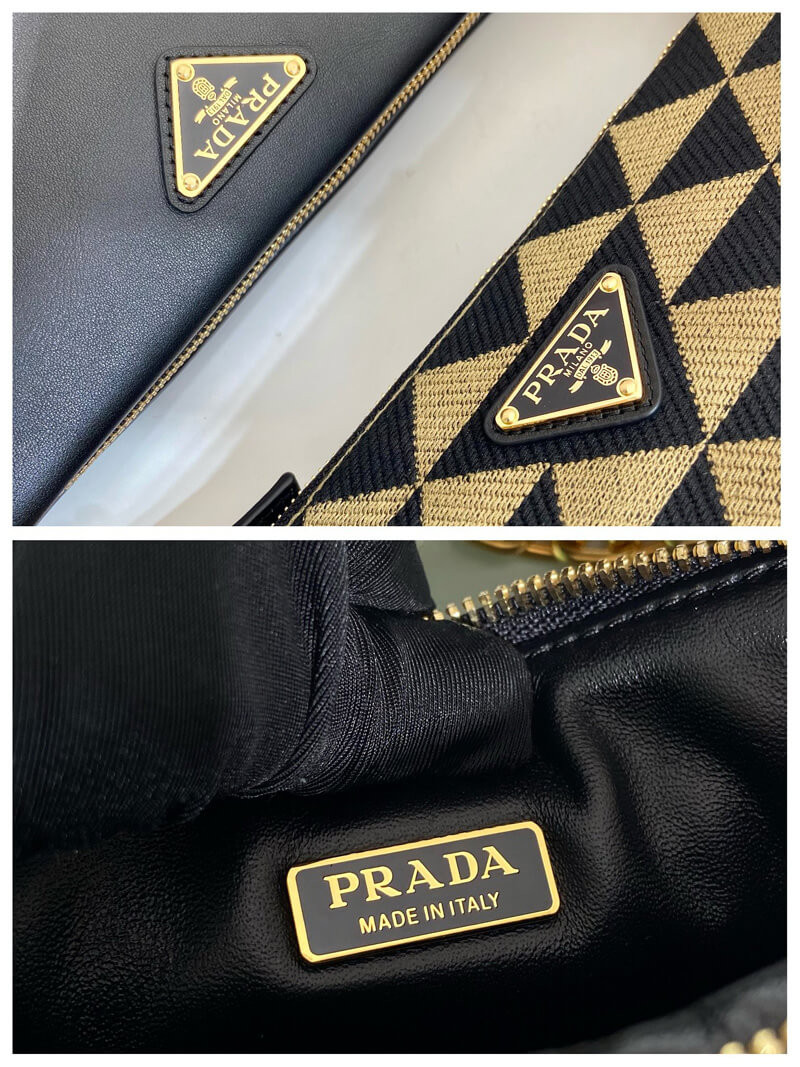 Prada Symbole Leather and Fabric Mini Bag 1BC176 Black/Beige