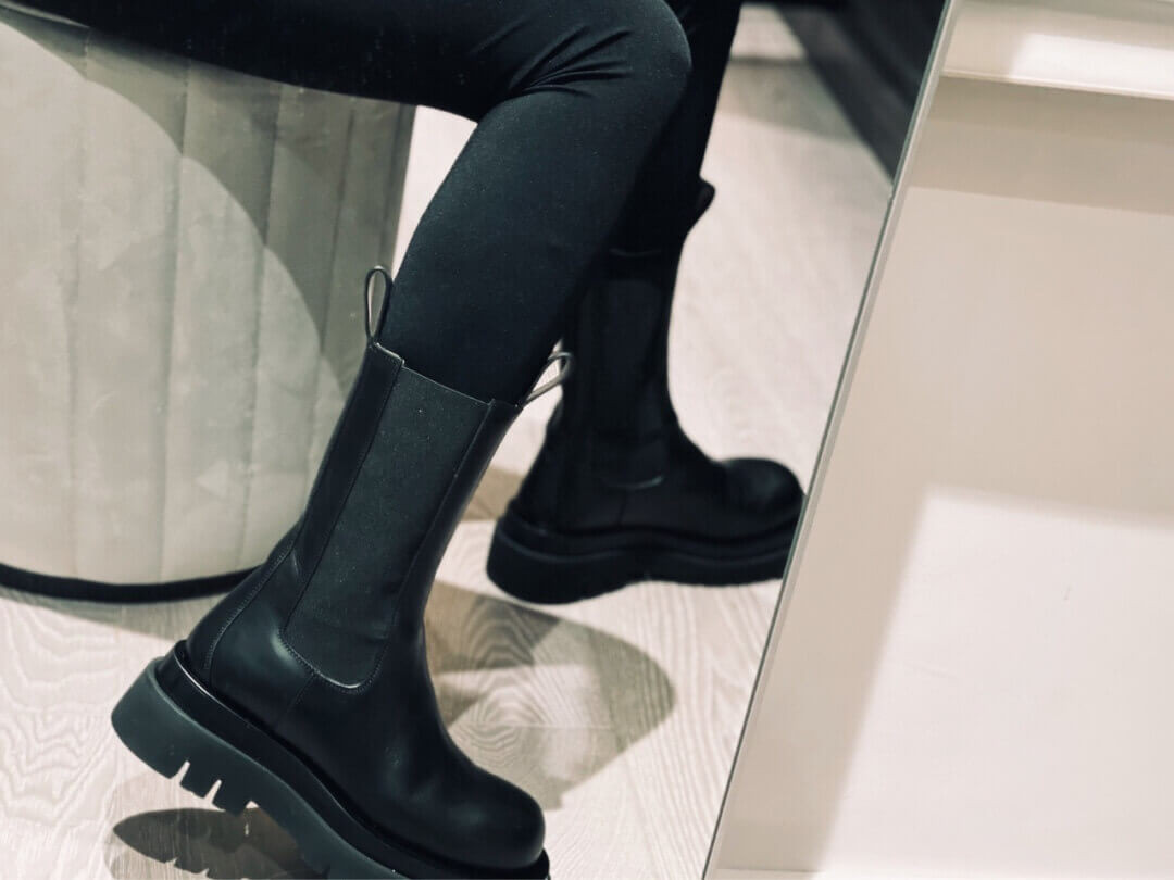 Bottega Veneta Black Lug Boots in Calfskin 592045