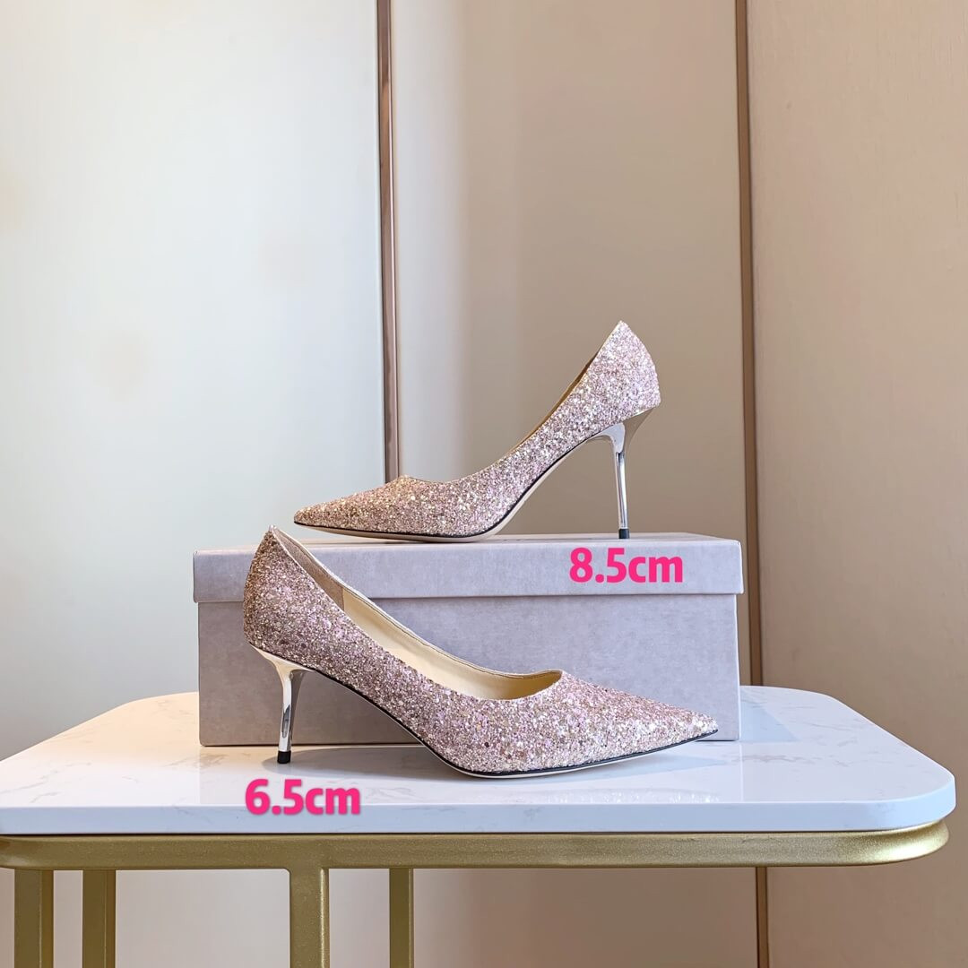 Jimmy Choo Pink Gold Romy Glitter Fabric Pointy Toe Pumps 120011