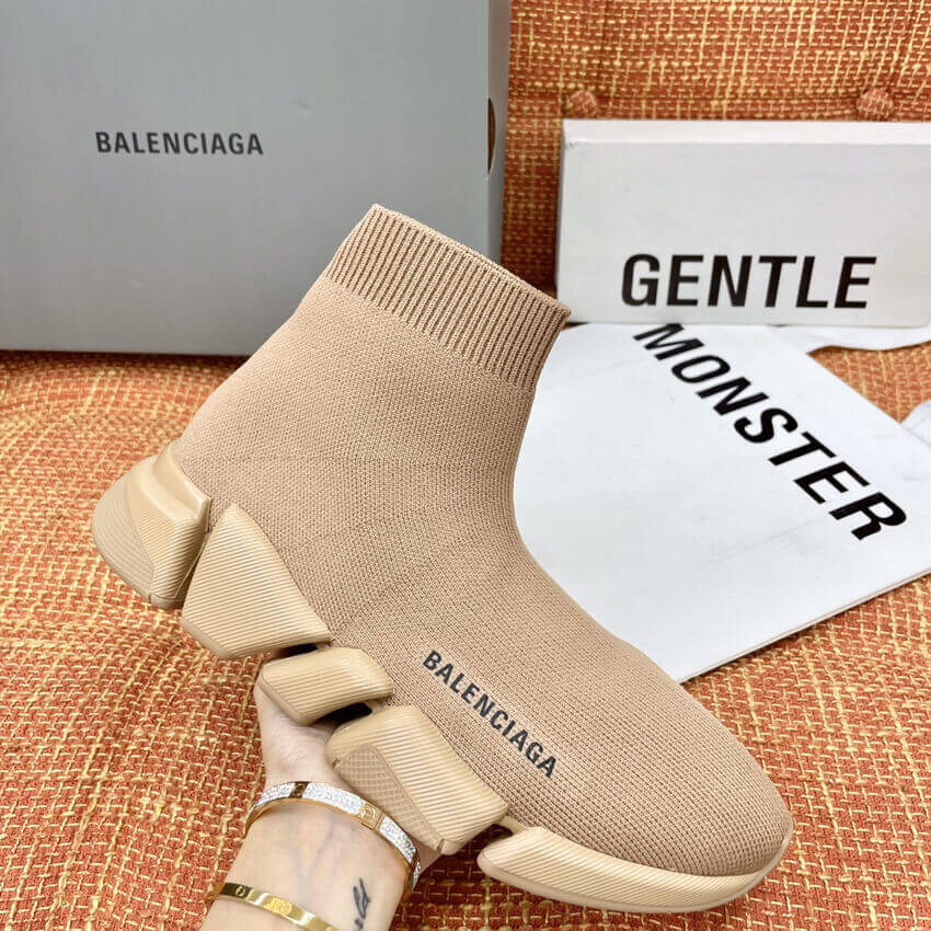 Balenciaga Speed 2.0 Knit Sock Sneakers 617239 Tan