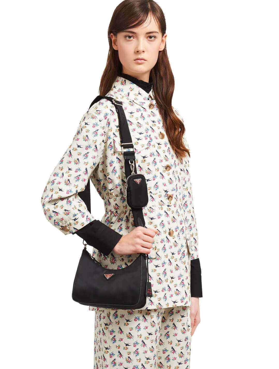 Prada Re-Edition Nylon Multi-Pochette Bag 1BH204 Black with Red Logo